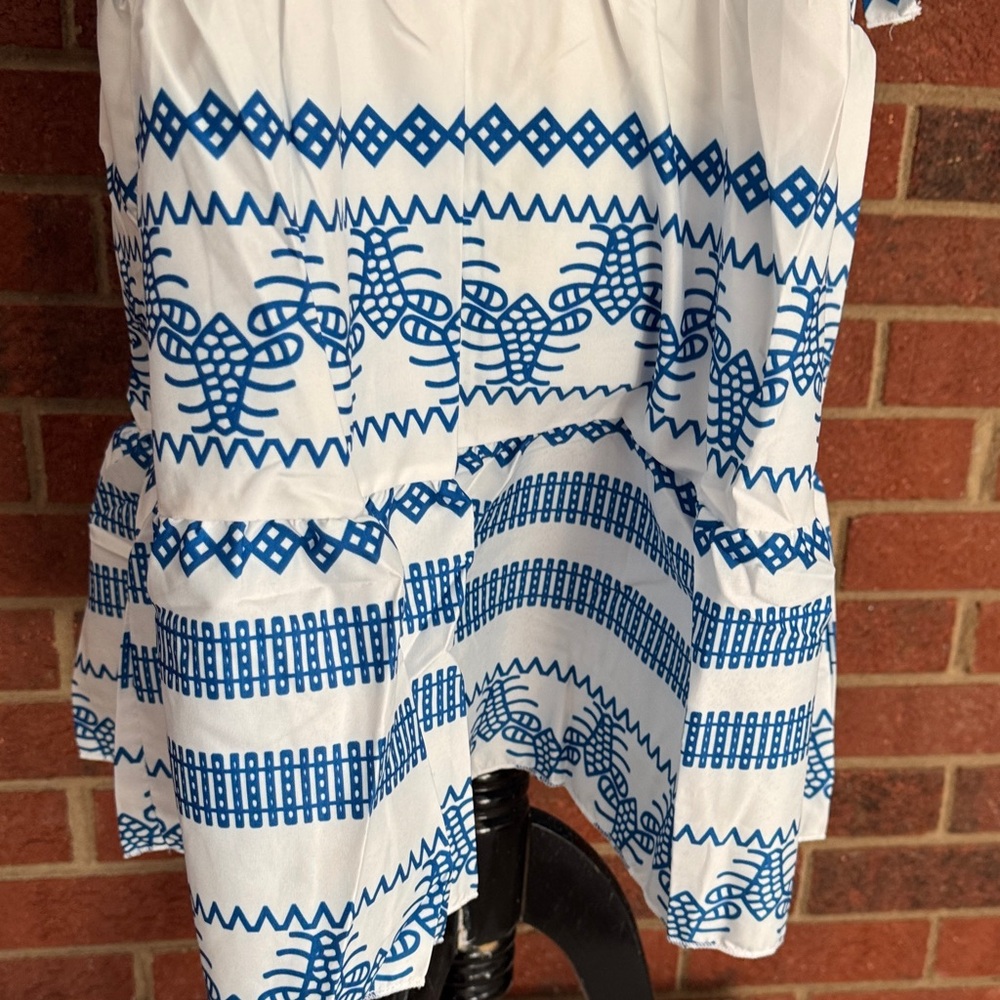 Blue and White Tribal Like Patterned Lightweight Sundress - Picture 4 of 12